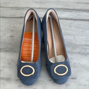 Benassal Blue Suede Block Heels NWT